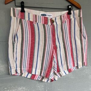 Everyday Women Mid-Rise Stripe Linen-Blend Shorts 5-inch Inseam Size 10